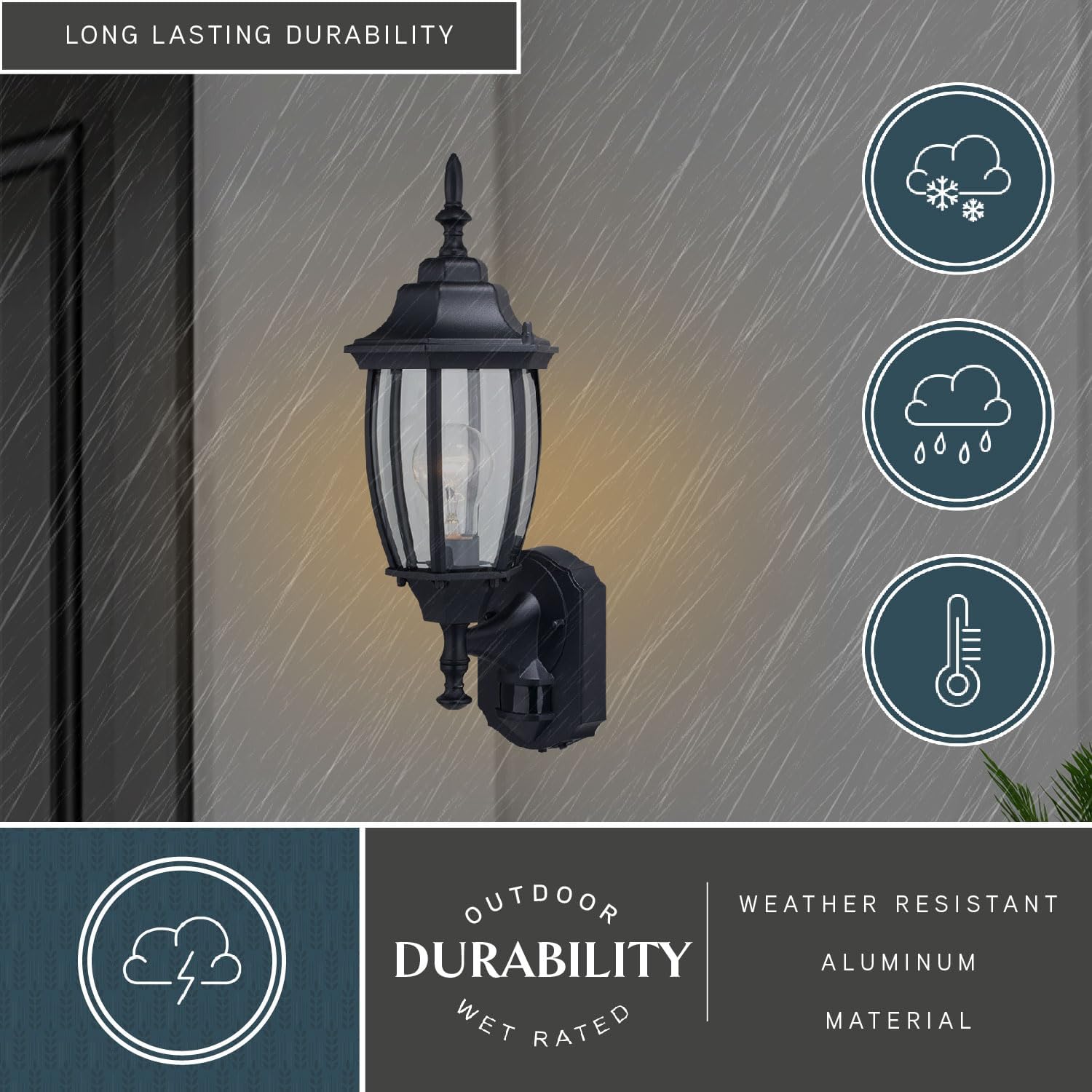 VAXCEL Rogers Park Aluminum 6.25-in. W 1 Light Black Motion Sensor Dusk to Dawn Outdoor Wall Lantern Clear Glass
