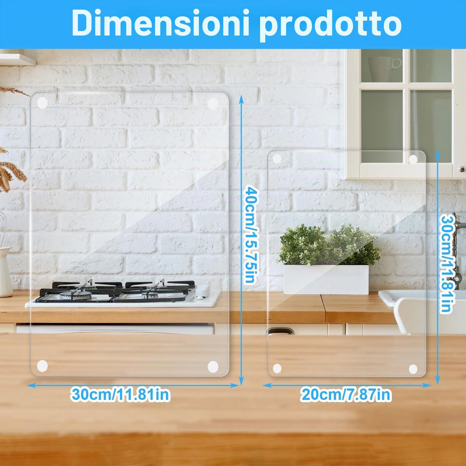 2Pcs Tagliere in vetro temperato,tagliere trasparente,Tagliere in vetro da cucina,con piedini in silicone antiscivolo,esistente al calore e ai graffi,per piano di lavoro cucina,tavolo(40*30cm+30*20cm)