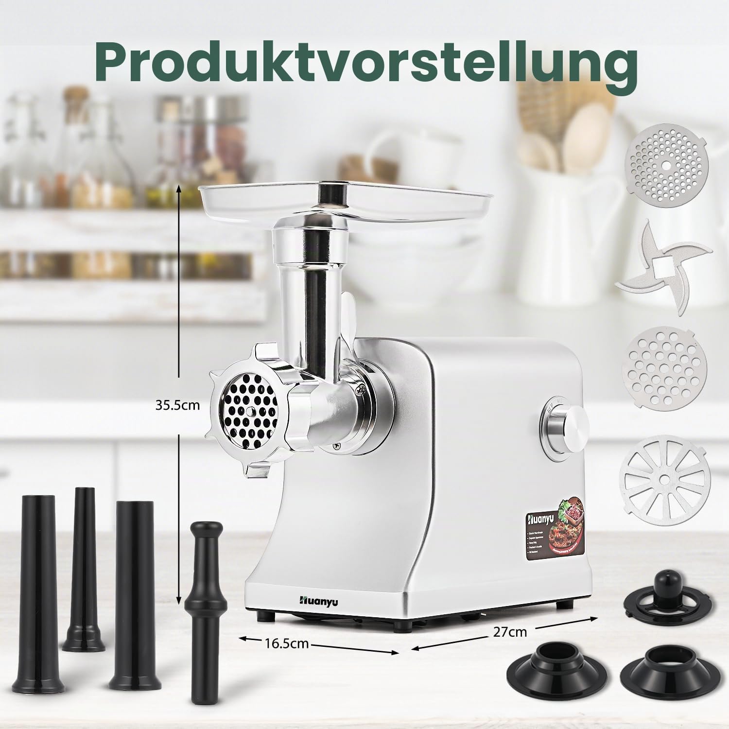 Huanyu Fleischwolf Elektrisch 2800W Max Hackfleisch Maschine Multifunktionale elektrischer fleischwolf mit wurstfüller küchenmaschine mit fleischwolf für Den Heimgebrauch und Die Gewerbliche Nutzung