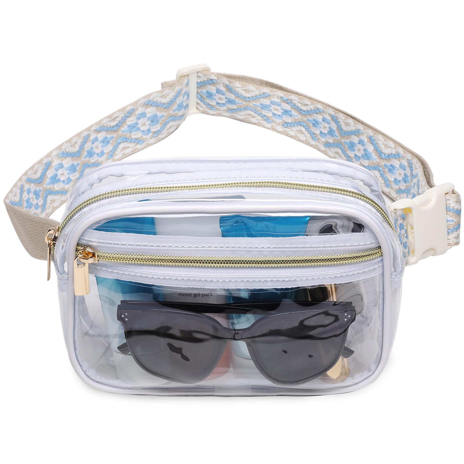 Clear Fanny Pack Stadium Approved，Bunnychill Clear Belt Bag Cross Body Bag for Women Men Transparent Waist Bag Crossbody Purse with Adjustable Belt for Sports, Beach, Events, Concerts, Festivals
