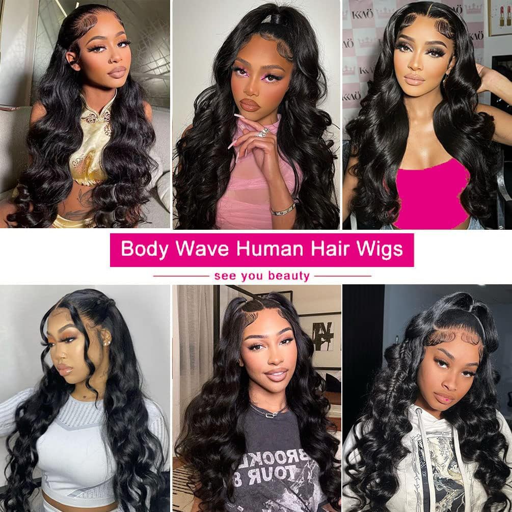 Natural Black Wig Body Wave HD Lace Front Wigs 4x4 Inch Brazilian Virgin Human Hair Pre Plucked 180% Density Glueless Wear For Women （28 Inch）