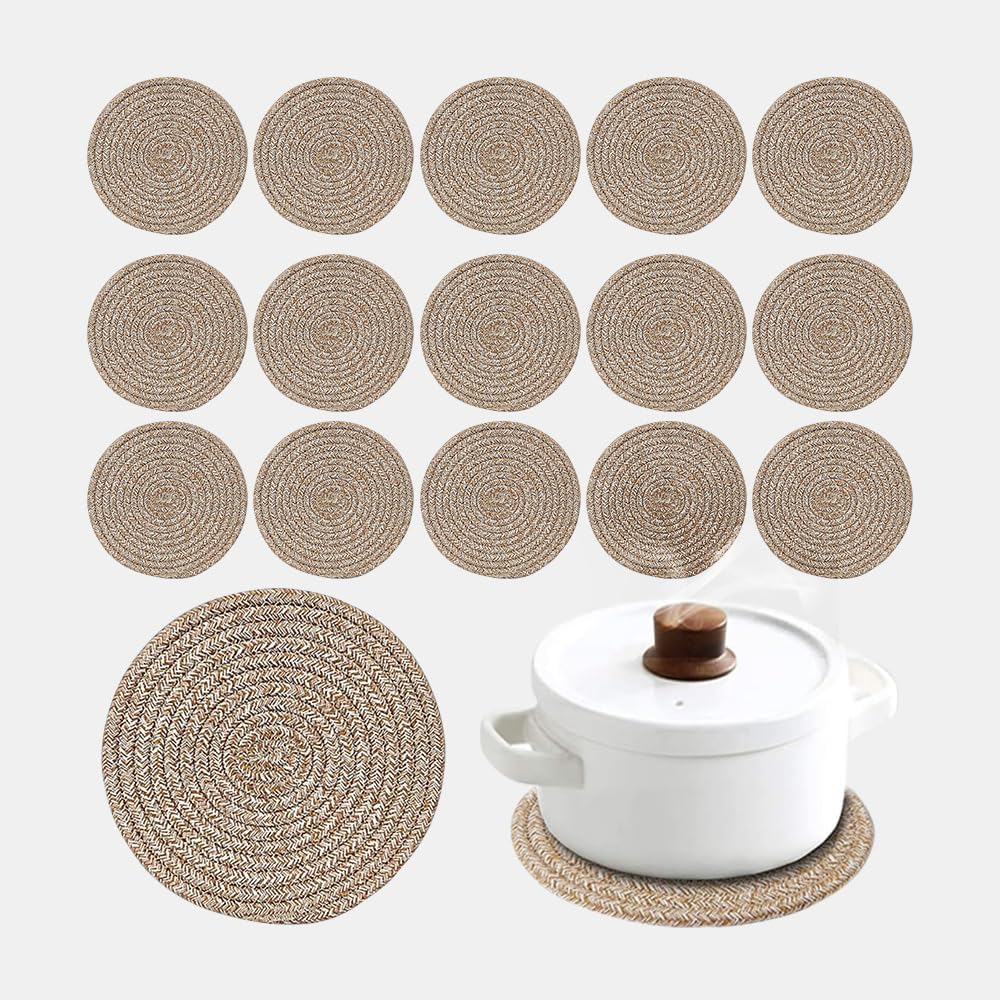 Pot Holders Trivets Set,Potholders for Kitchens, 100% Pure Cotton Thread Weave Trivets for Hot Dishes/Pot/Bowl/Teapot/Hot Pot Holders (20 cm, 16 Pack)