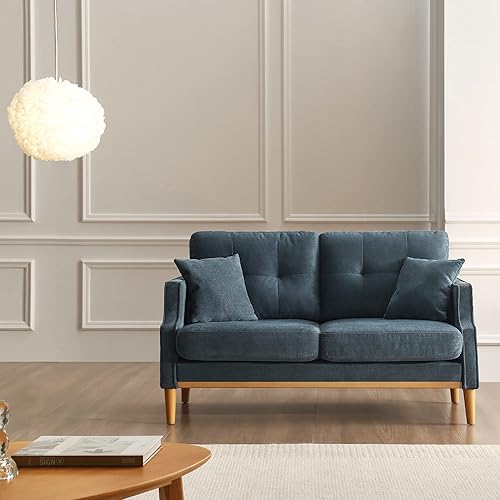 Miniatura 3 de Sofá biplaza de tela impermeable de 56.7 pulgadas con 2 almohadas, sofá de 2 asientos con puerto USB y sofá azul oscuro con cojín de grosor