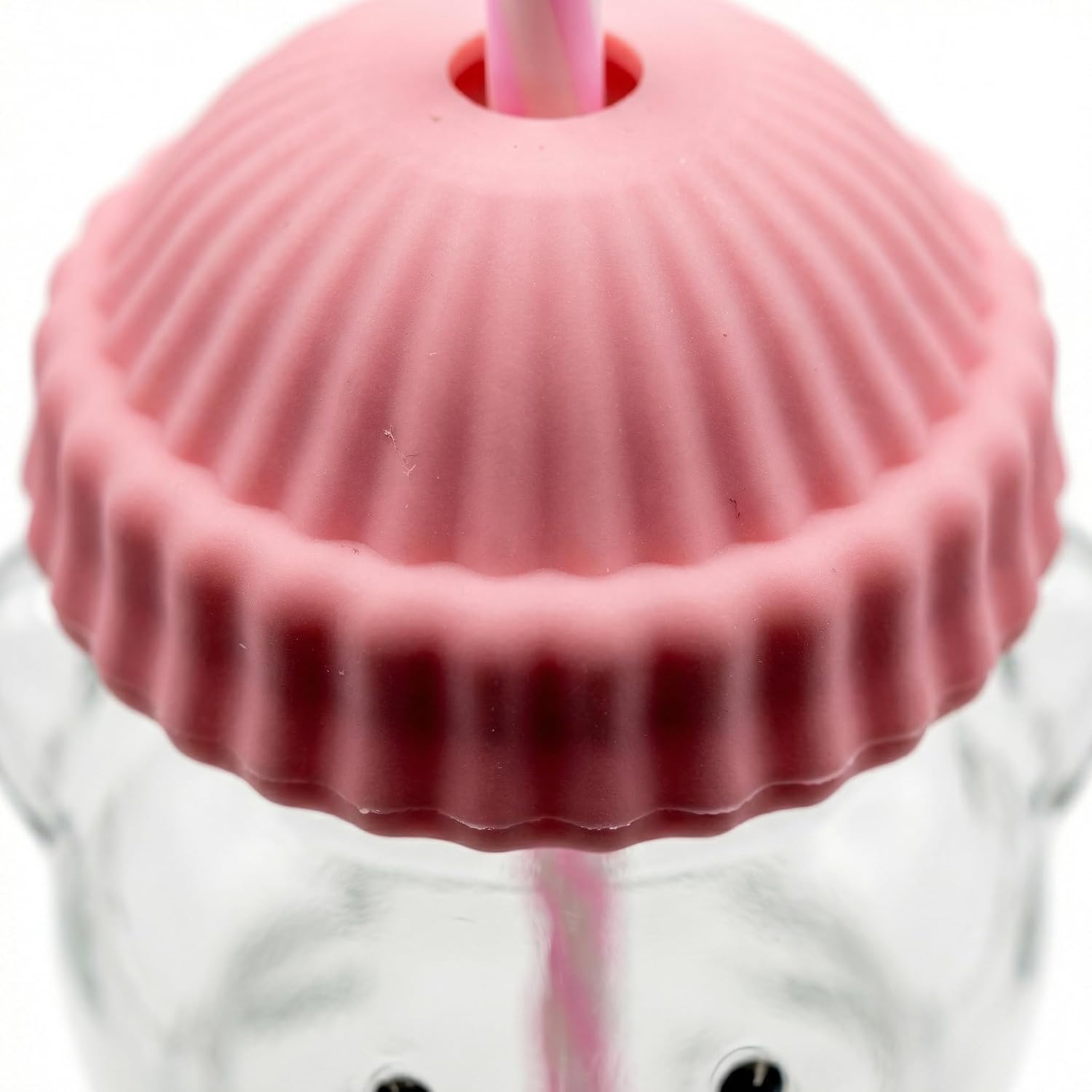 Glass Bear Cup,Bear Cup with Straw, 500ml Reusable Bear Glass Tumbler with Lid for Iced Coffee, Milk Tea, and Cocktails, Dishwasher Safe(Pink)