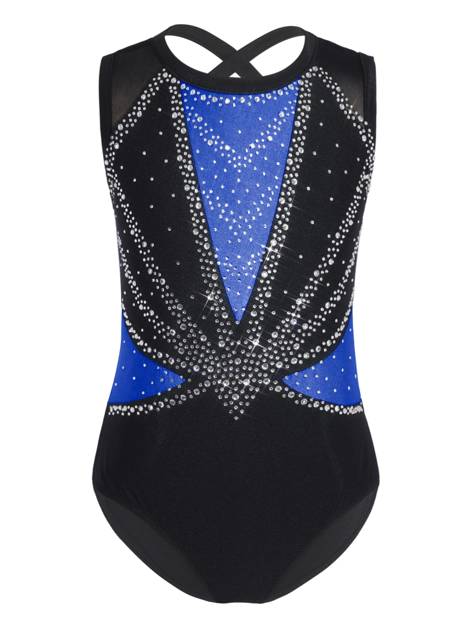4Pcs Mädchen Turnanzug Glitzer Gymnastikanzug mit Shorts Haarband Rucksack Ärmellos Ballettanzug Wettbewerb Tanzkostüm