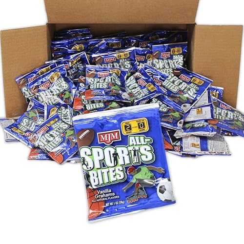 MJM All-Sports Bites Vanillas Grahams - Caja de 150 paquetes Snack para estilos de vida activos Sabor a vainilla saludable Conveniente y sobre la