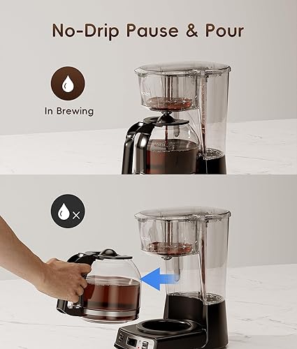 Miniatura 5 de ecozy Brezzano DuoSet - Cafetera programable de 12 tazas con molinillo de café eléctrico, cafetera de goteo con función de pausa y vertido, apagado