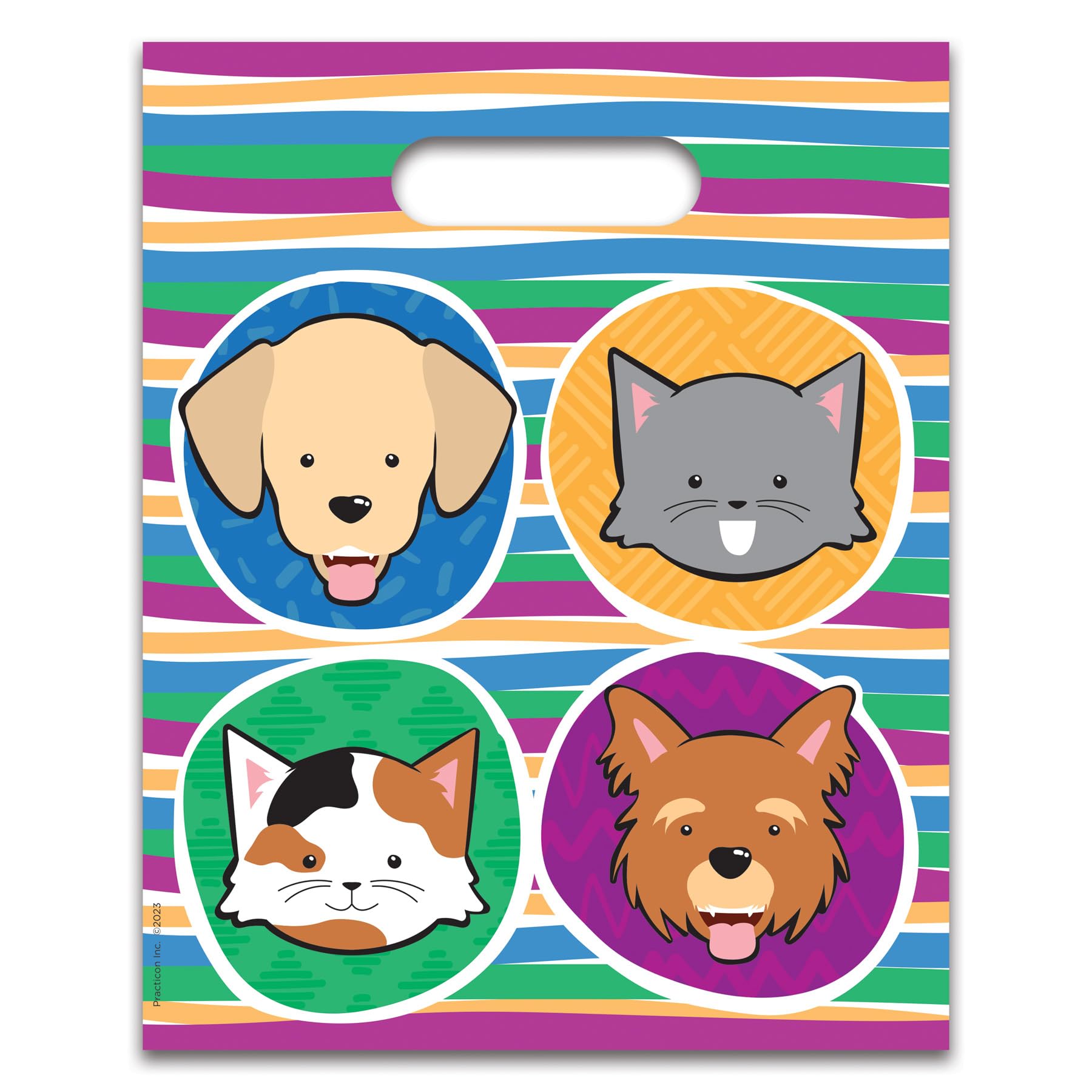 PracticonBow-Wow Meow 8" x 10" Animal Giveaway Bag, Pet Patient Care Goodie Bag, Vet Office Plastic Gift Bags, 100 Pack