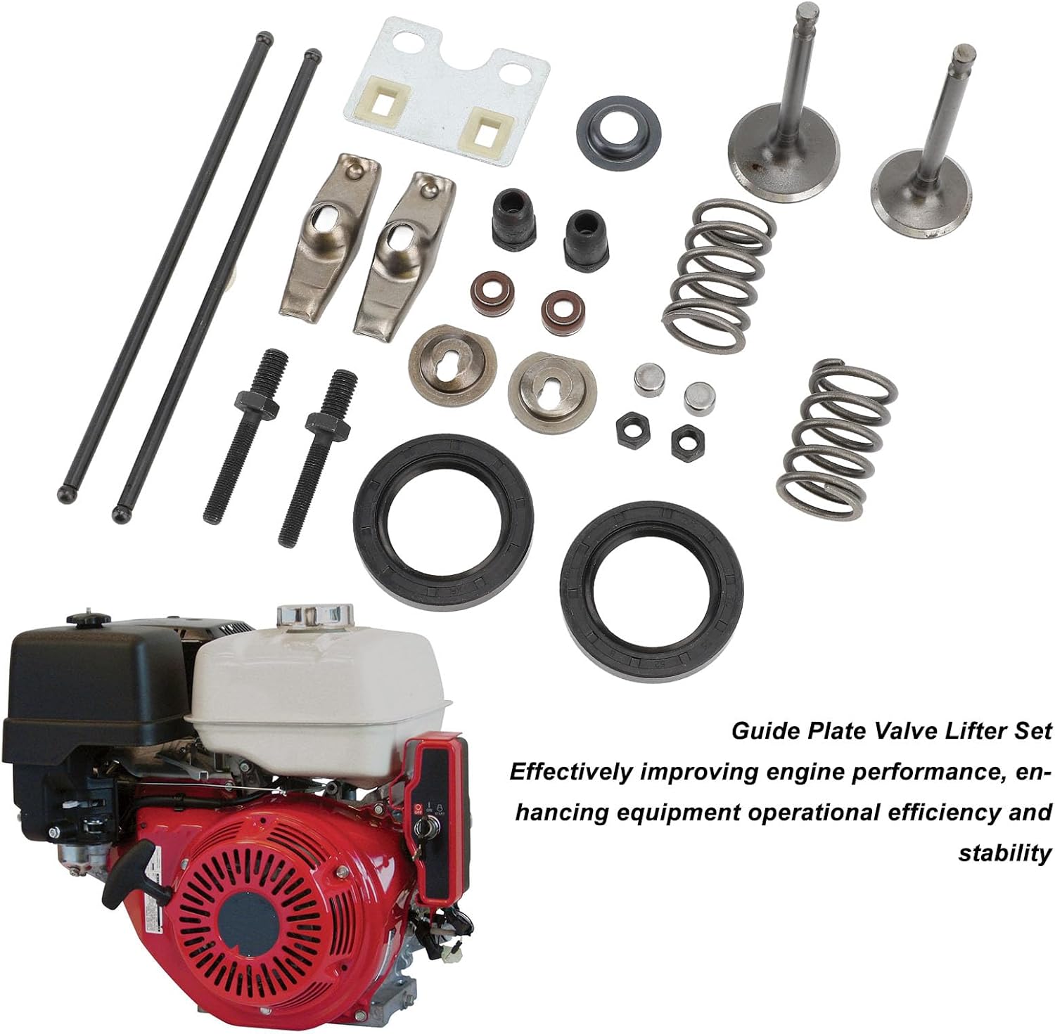 24PCS Valve Push Rod Kit Improve Engine Performance Metal Guide Plate Valve Push Rod Rocker Arms for GX340 GX390 11hp 13hp Engine