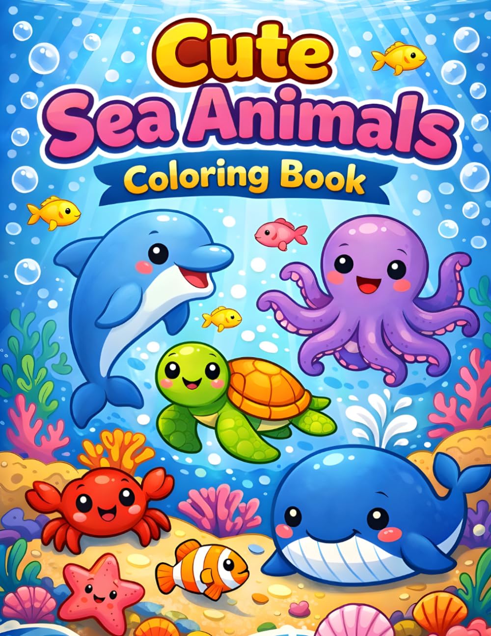 Cute Sea Animals Coloring Book: Fun and Easy Ocean Animal Coloring Pages for Children