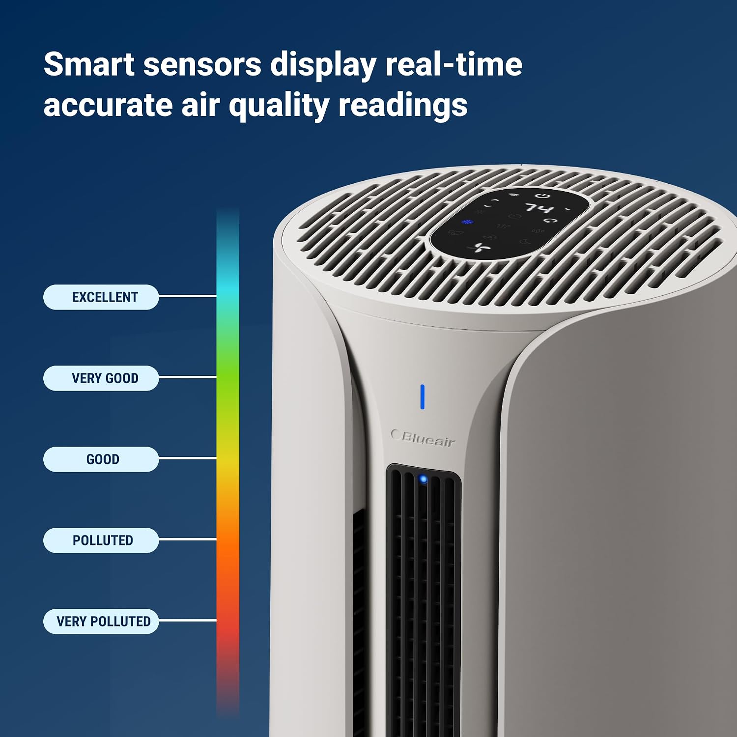 BLUEAIR ComfortPure T10i with safety features highlighted: display lock, heat resistant material, no sharp edges, auto-shut off protection, anti-tipping.