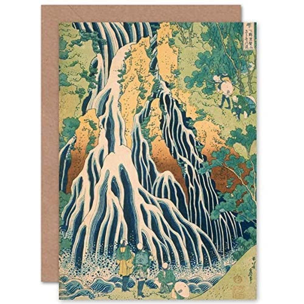 Artery8 Hokusai Kirifuri Waterfall Mount Kurokami Shimotsuke Sealed Greeting Card Plus Envelope Blank inside