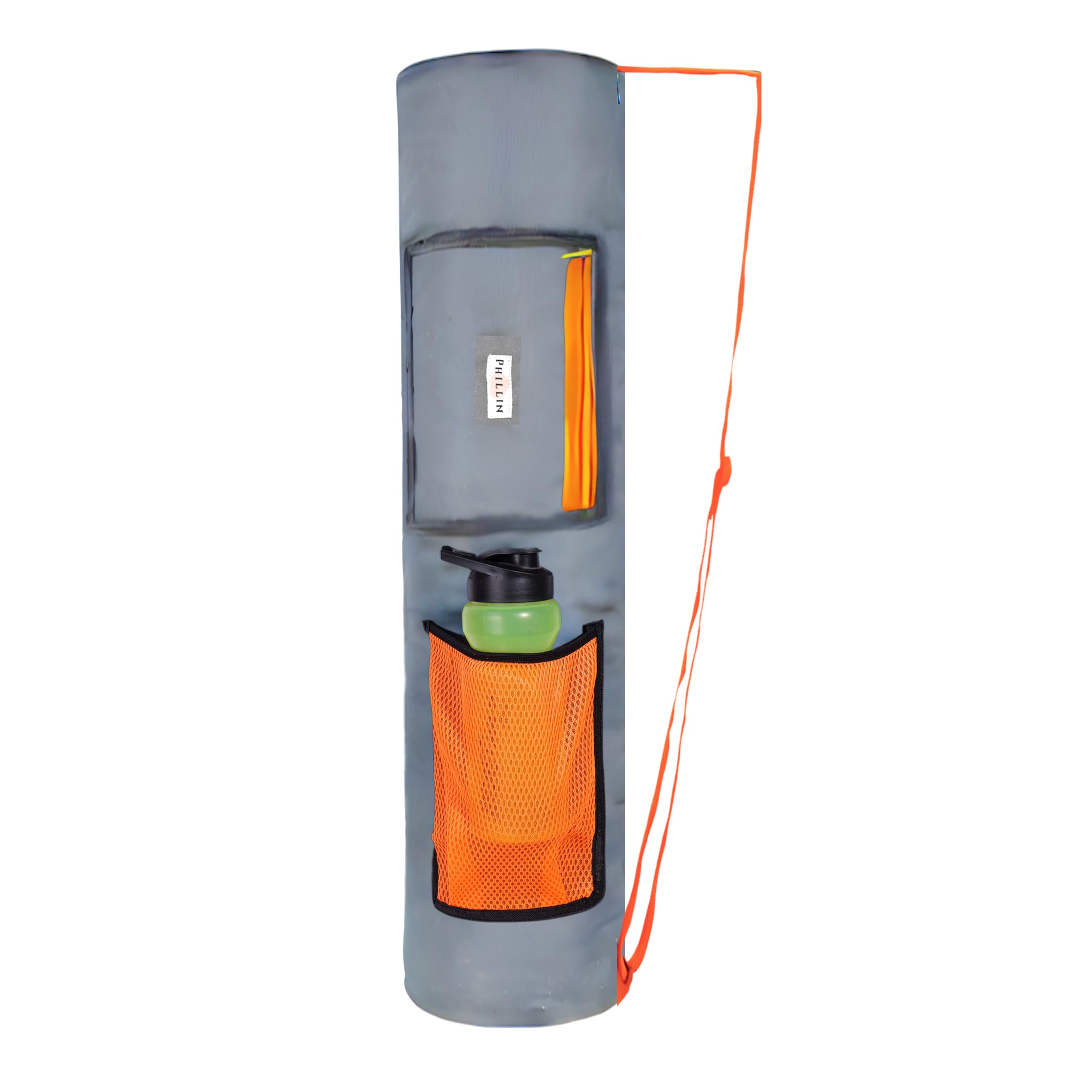 PHILLIN Yoga Mat Cover Bag with Adjustable Shoulder Strap - Waterproof Carry Bag for 4mm to 8mm Mats - Zipper Closure (Grey Orange)