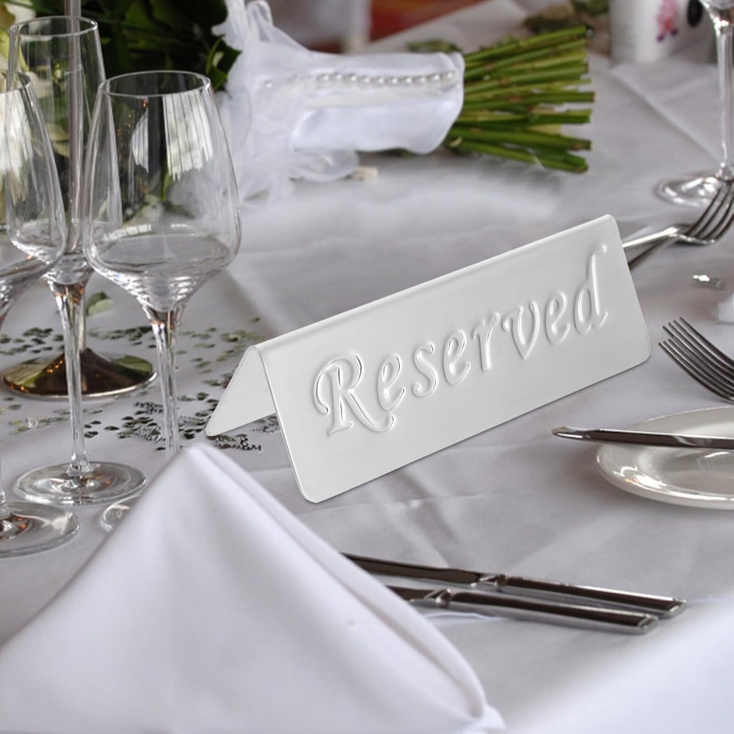 Stainless Steel Double-sided Table Tent Sign for Reservation, Small Tabletop Display Stand for Weddings, Restaurants, and Events, Sturdy Room Reservation Sign