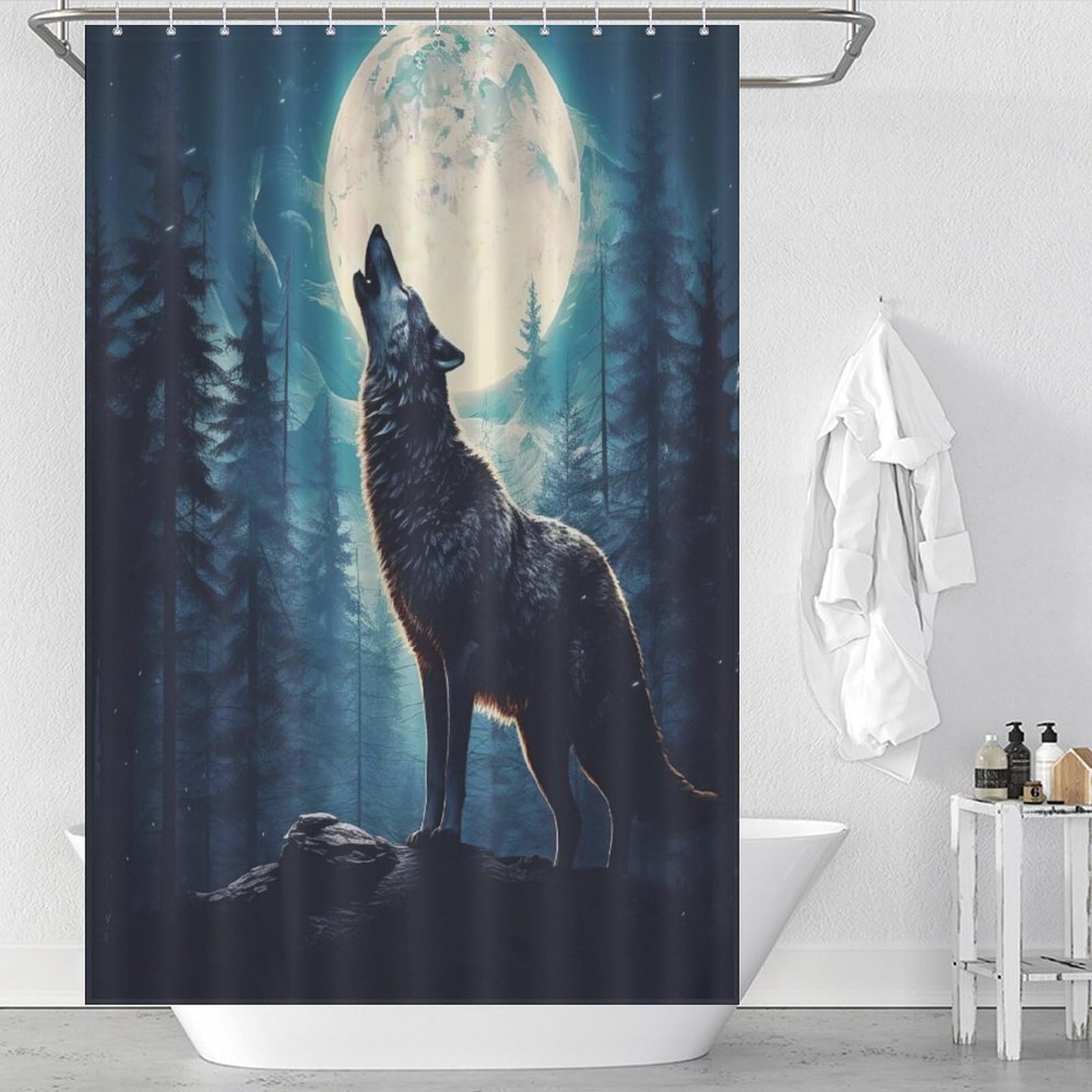 Rideau de douche loup tissu polyester lavable imperméable rideau de bain 122x183