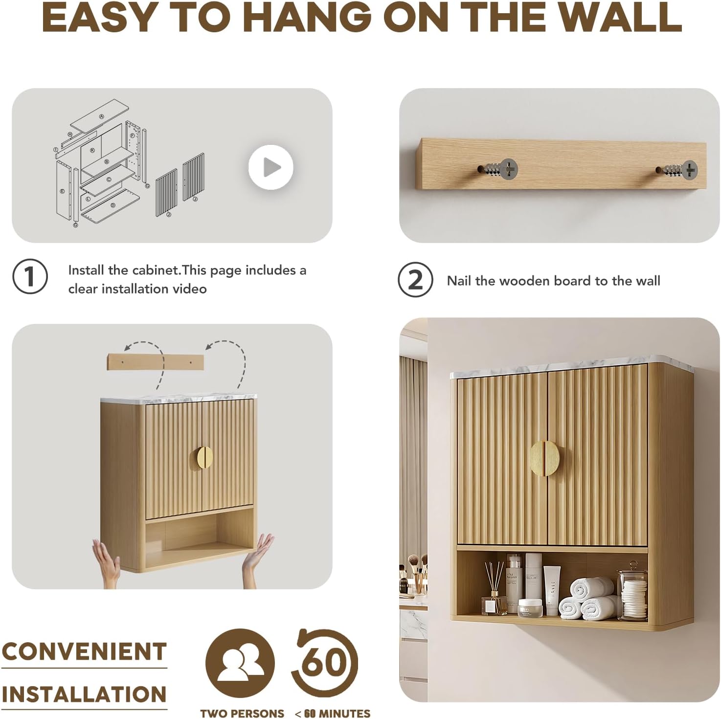 FIMELLO 22.8''W Bathroom Wall Cabinet, Medicine Cabinet with Adjustable Wood Shelf & Doors, Over The Toilet Cabinet, Wall cabinets for Laundry Room & Kitchen, Natural Oak Grain
