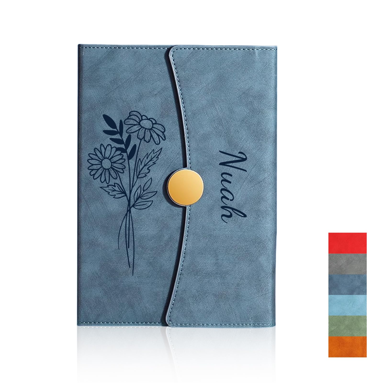 Personalized Notebook with Engraved Name & Birth Month Flowers โ Premium Faux Leather Classic Journal for Birthday, Graduation, Christmas, 200 Numbered Pages, 15 x 21 cm (Darkblue)