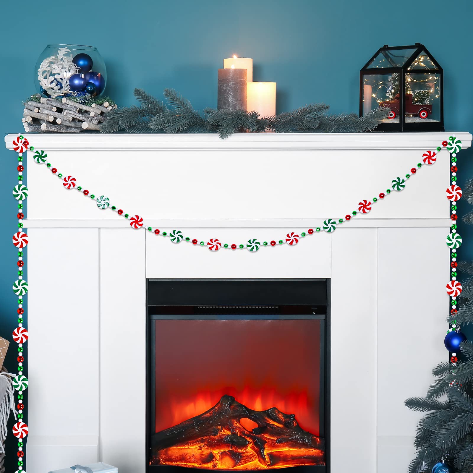 Whaline Weihnachtsbaum-Süßigkeiten-Girlande, künstliche Acryl-Pfefferminze, Süßigkeiten, Weihnachtsgirlande, Dekoration, rot, weiß, grün, Perlen, Gastgeschenke, Weihnachtsdekoration