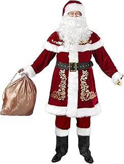 Santa Claus Costume for Men 12pc. Santa Suit Adult Deluxe Velvet Christmas Santa Costume Set