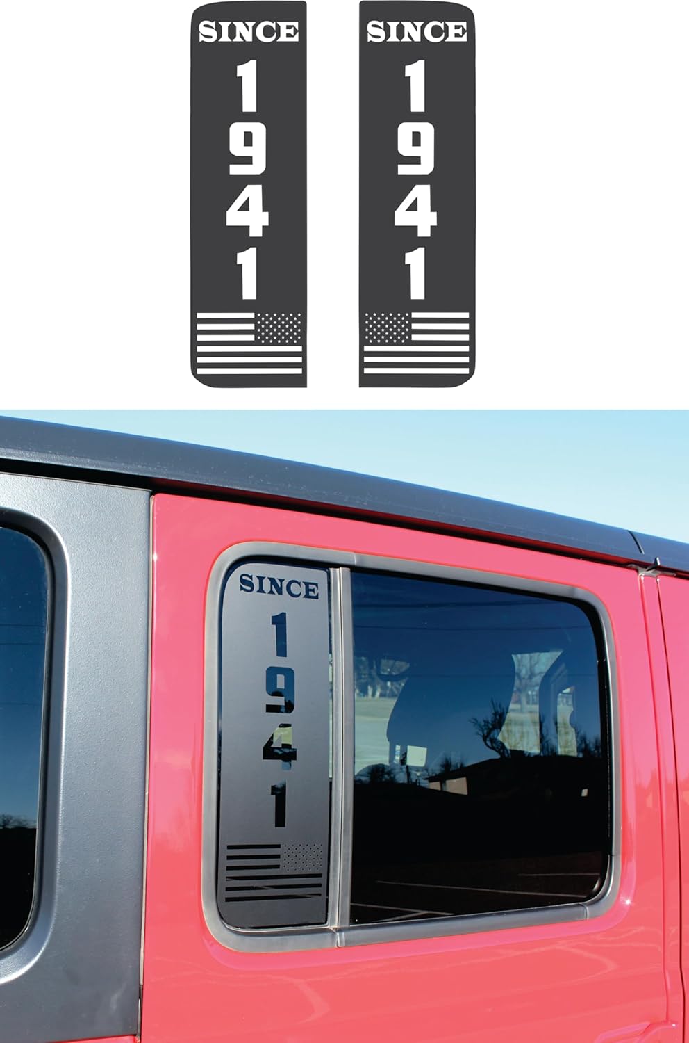Compatible with Jeep Wrangler Jk & JKU 2011-2018 (4 Door) | Precut Rear Door Window Glass Panel Cover Decal | Proudly Made in The US | Matte Black (Since 1941)