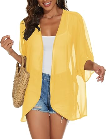 themilestocks Womens Kimono Cardigans Beach Cover ups Swimwear Puff Sleeve Loose Casual Summer Tops