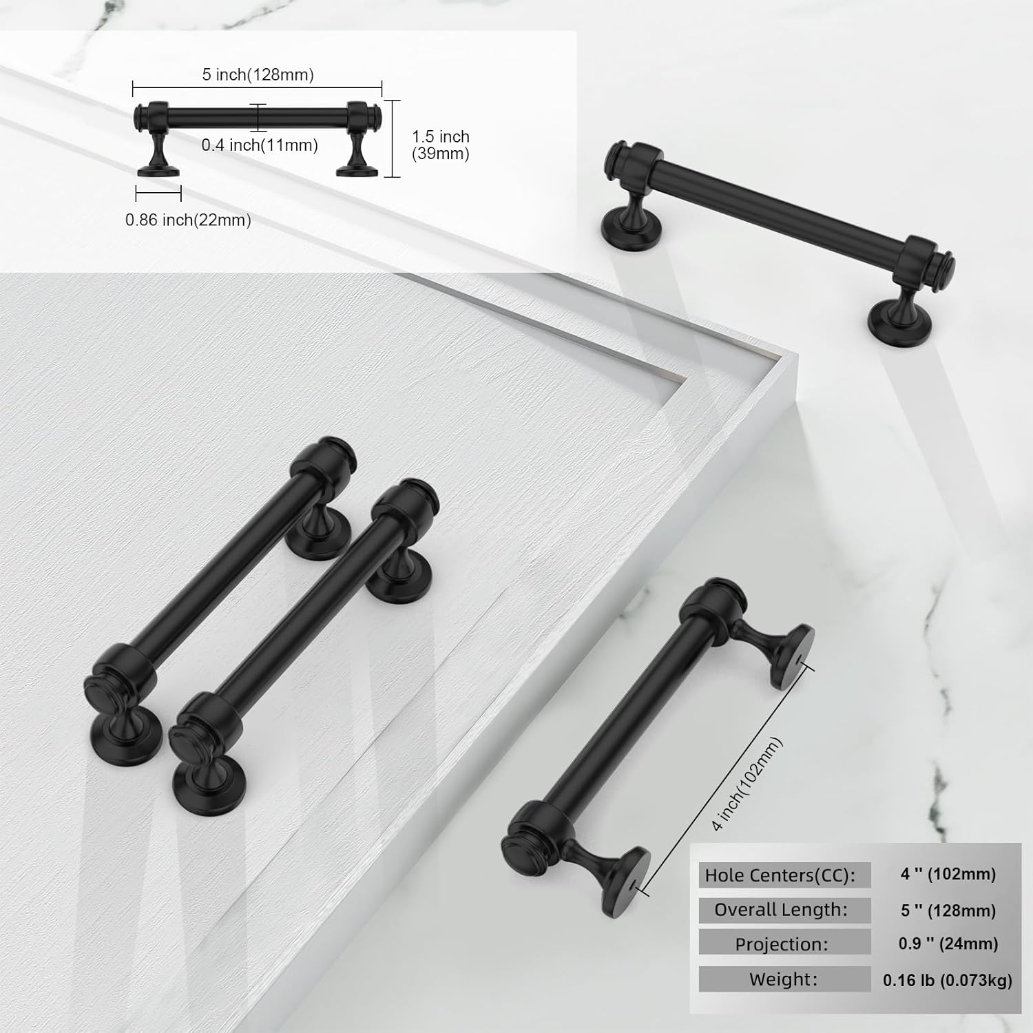 Chibery 10 Pack Cabinet Hardware Pulls, 4 inches (102 mm) Hole Centers, Alloy Zinc, Easy to Clean, Template, Matte Black Cabinet Handle for Kitchen Cabinets Cupboard Drawers Closet Dressers Bathroom