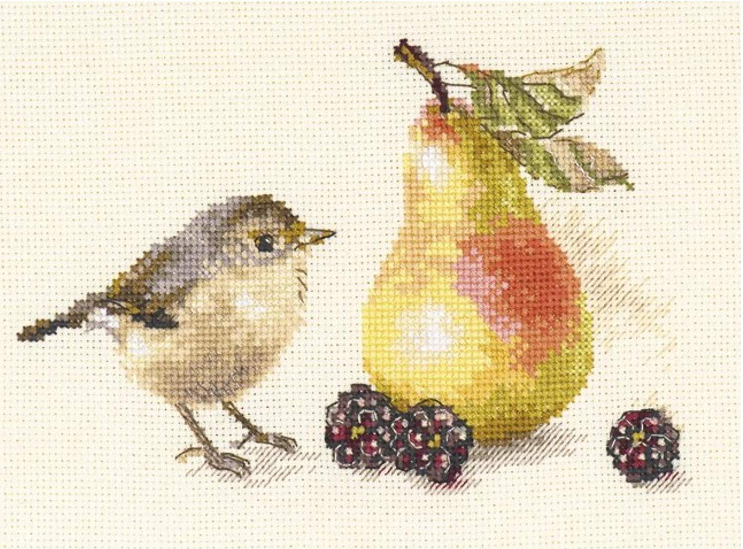 Alisa Cross Stitch Kit - Bird and a Pear