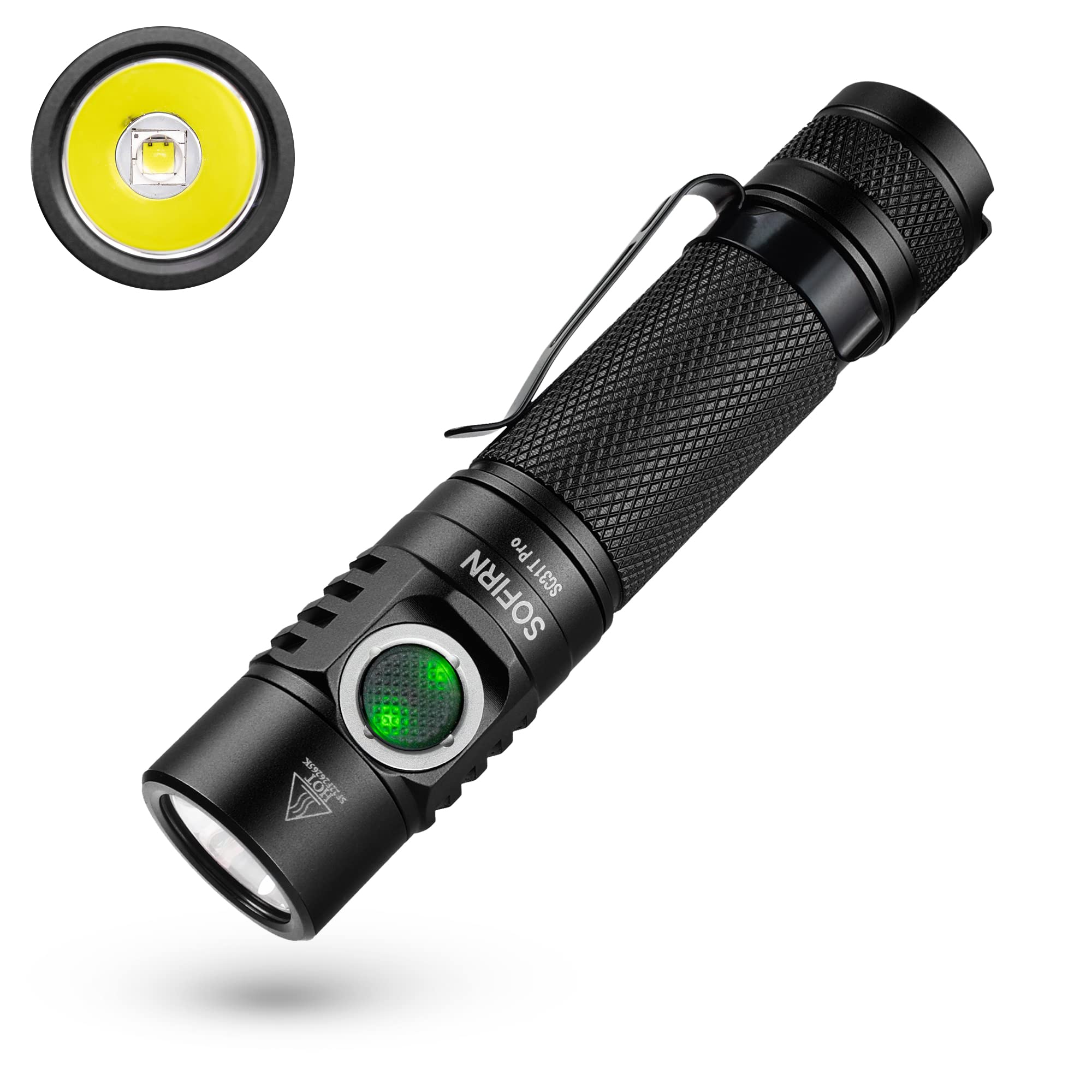 CSTEBOKETactical Flashlight Rechargeable, Sofirn 2210 High Lumen SC31T Pro with Simplified Anduril UI, SST40 LED, Dual Switch, Super Bright EDC Flashlight, for Camping Hiking Dog Walking