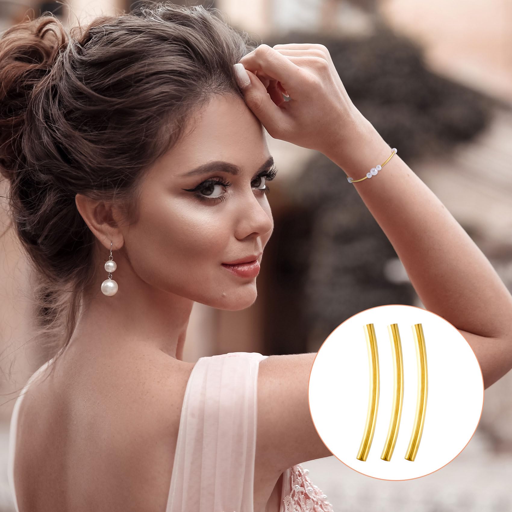 BENBO 300pcs Metal Noodle Spacer Beads - 25mm Curved & Straight, Gold Silver Rose Gold, DIY Jewelry