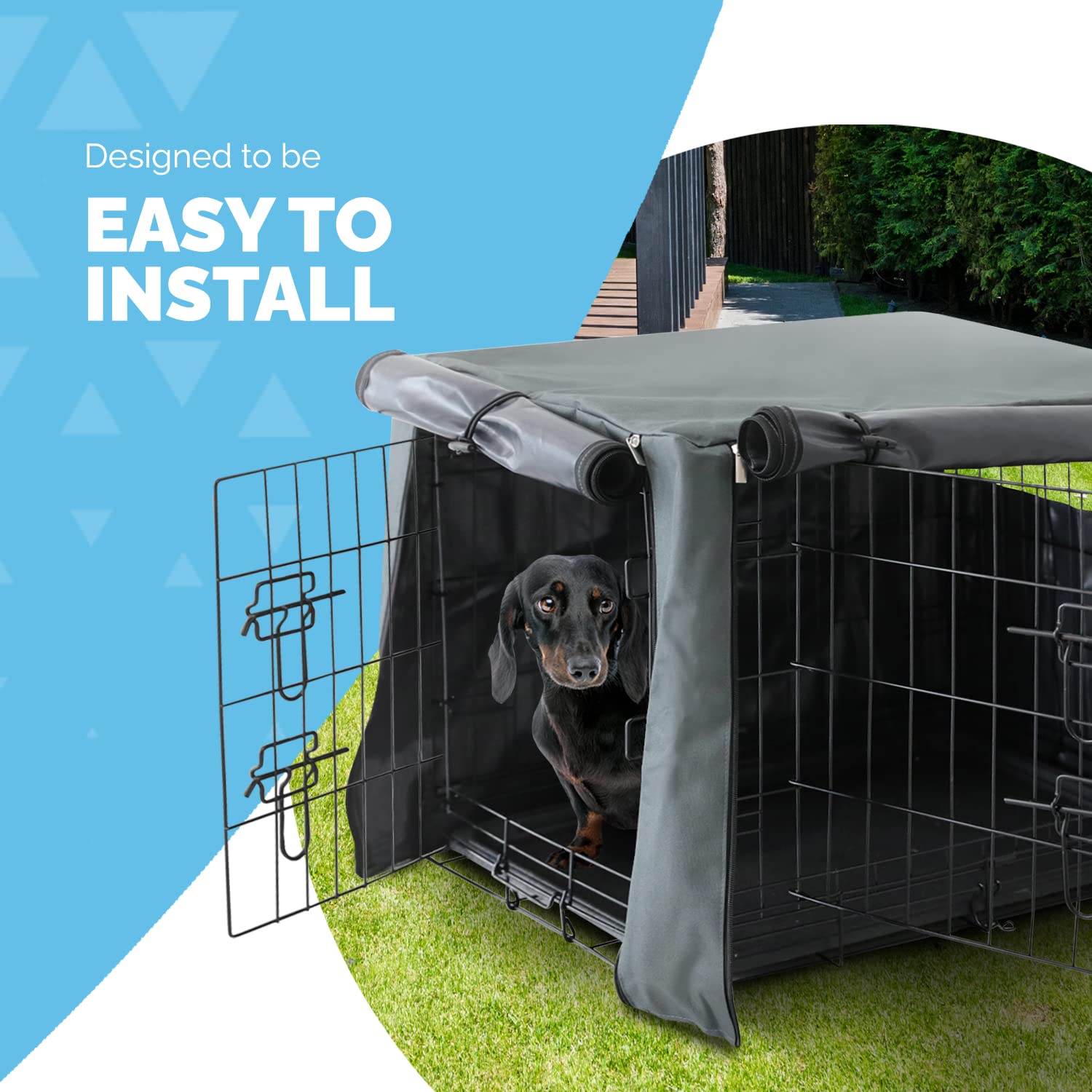 FurDreams Copertura antivento per gabbia cani 122 cm, 2 porte (anteriore e laterale), rete traspirante - scatola resistente per addestramento cuccioli (XXL)