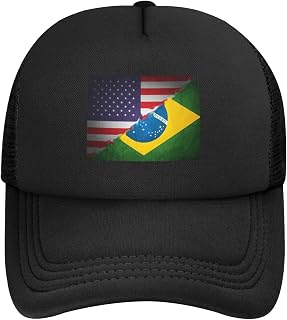 USA Brazil Flag Classic Mesh Baseball Cap Adjustable Trucker Hat for Men & Women, Lightweight & Breathable Black