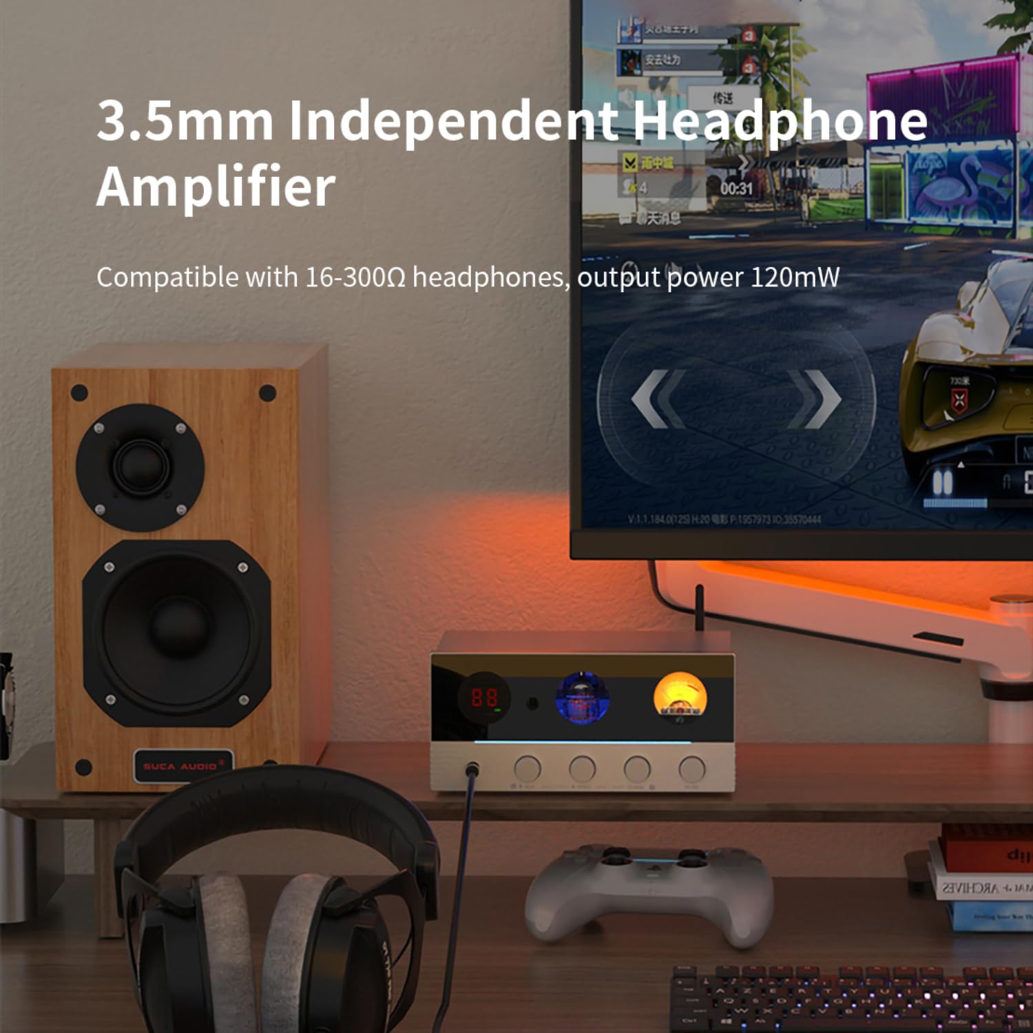 SUCA Audio X10 Tube Power Amplifier, USB/Optical/Coaxial/USB Flash Drive/RCA to AUX/Speaker DAC Amp, 2.1Channel Audio Stereo Amp Support 165W Power Output, 3.5mm Headphone Amp, Silver