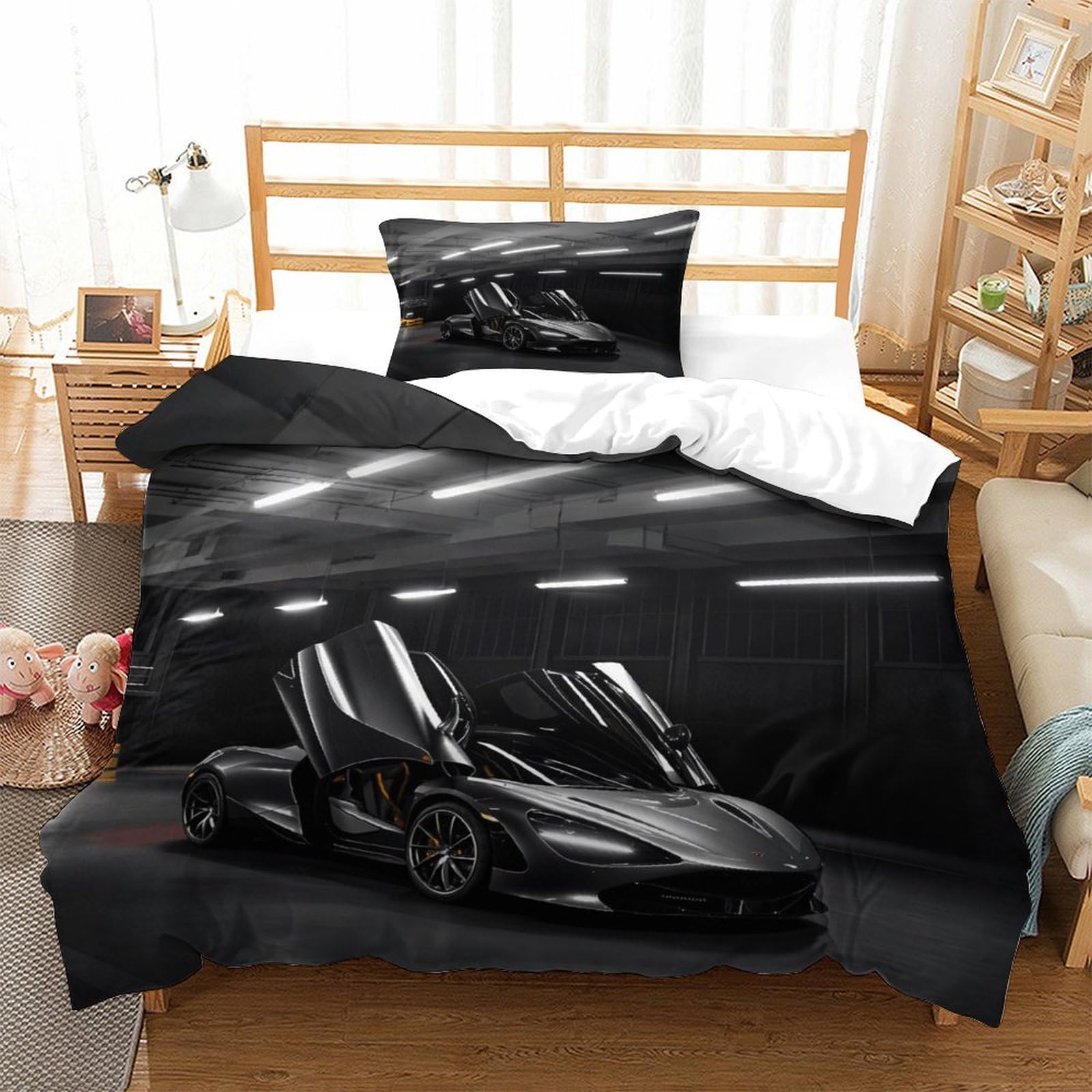 XiaopangXY Supercar Breathable Comforter Cover Hidden Zipper Luxury Car Duvet Cover Set with Pillowcases Bedding Set Soft Microfiber 3D Printing Quilt Cover Set Single（135x200cm）