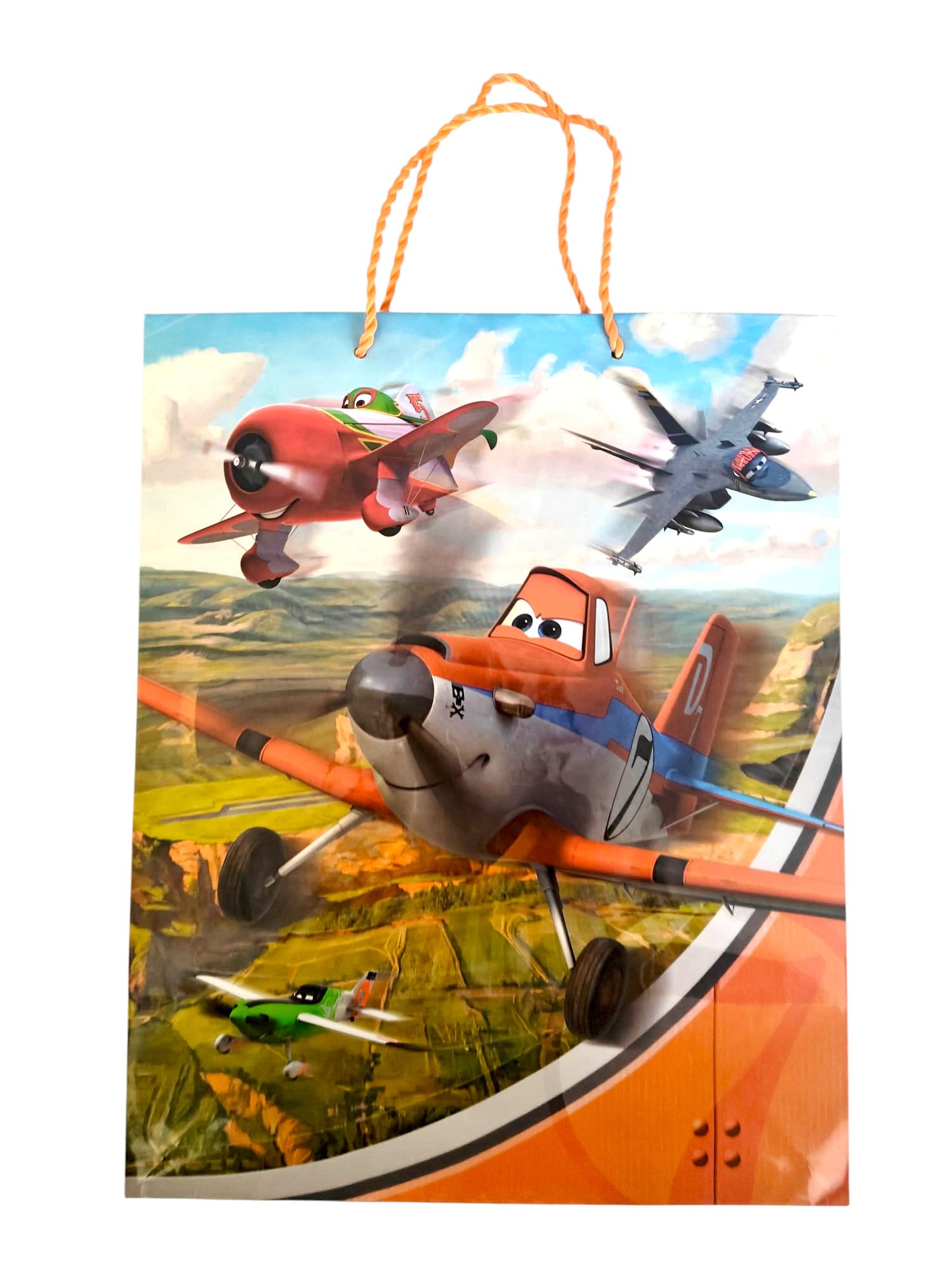 Gift Bags Childrens, 5-Pack Birthday Character Design Gift Bag Large Size 27 x 32 cm, Kids Party Design,1 Multipack Presents Gift bags (Planes- Orange Handle)