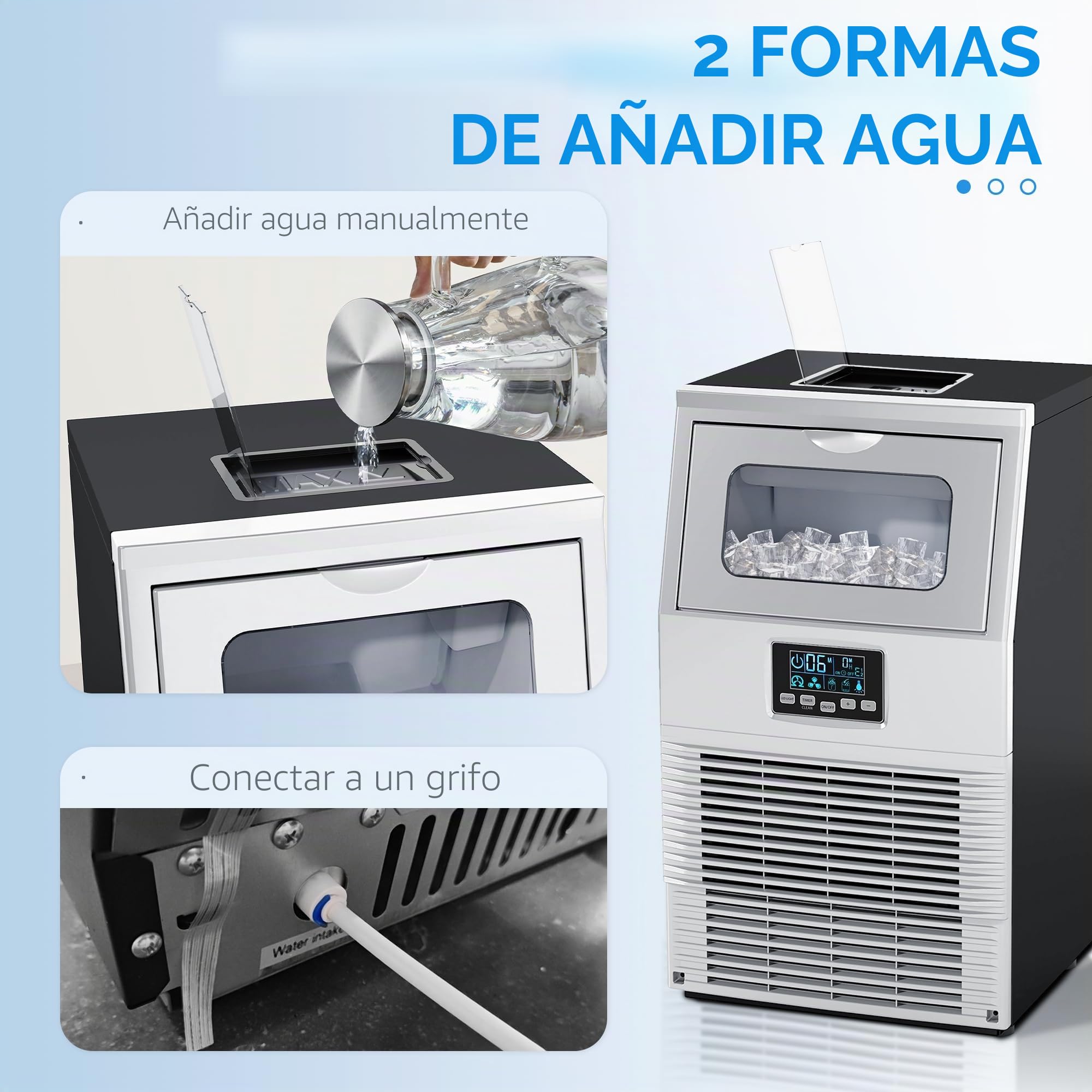 HOMCOM Máquina de cubitos de hielo comercial 30kg/24H Máquina de hielo con control digital, pala de hielo, autolimpiante Máquina de hielo de acero inoxidable para oficina, restaurante, bar, cafetería