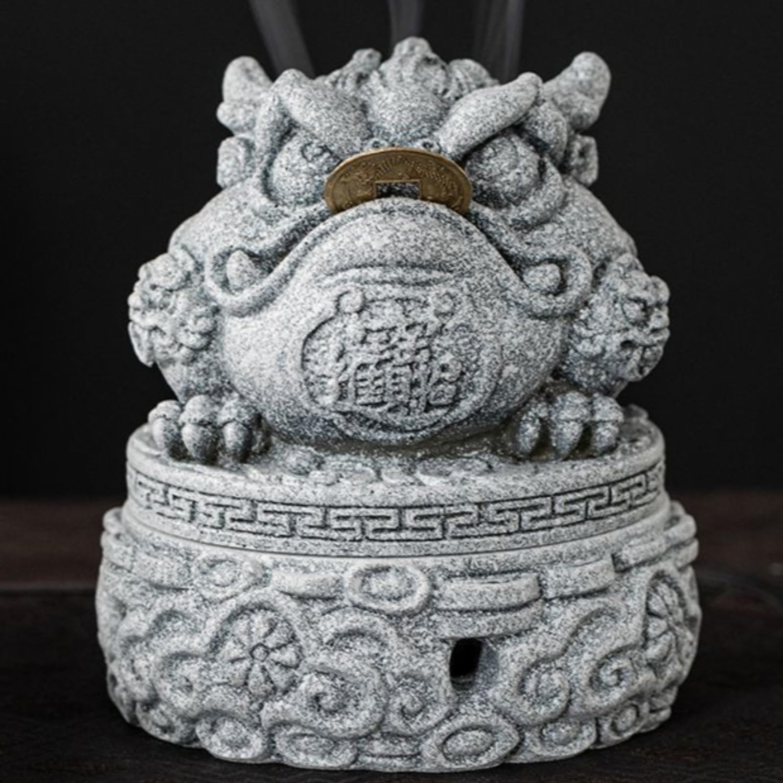 Brûleur d'encens crapaud grès vert plateau encensoir chinois 11cm