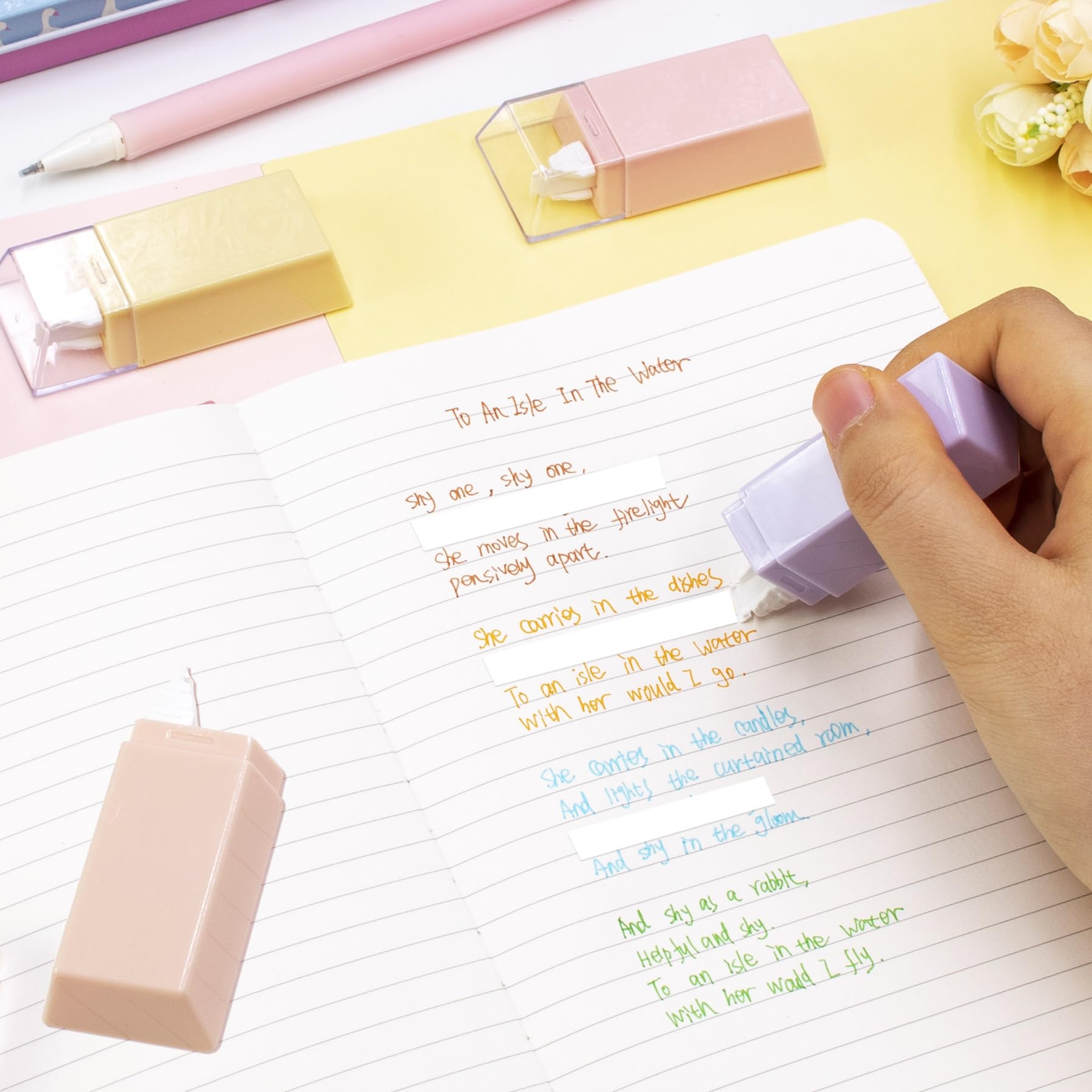 Set Di 12 Bianchetti A Nastro - 12m X 5mm, Correttore Per Scuola E Ufficio, Multicolore Con Cappuccio