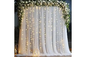 PARTISKY 10x10ft White Tulle Backdrop Curtain with Lights