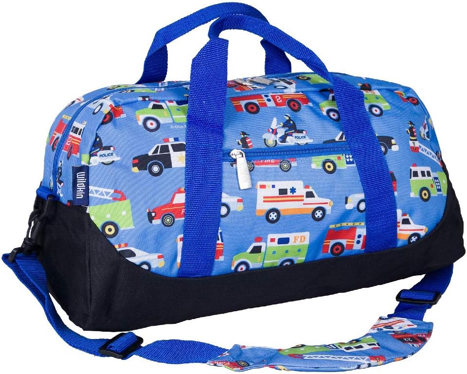 Wildkin Overnighter Duffel Bag Bundle with 14 Oz Stainless Steel Water Bottle – Durable, Lightweight Travel & Weekend Set for Kids - Heroes