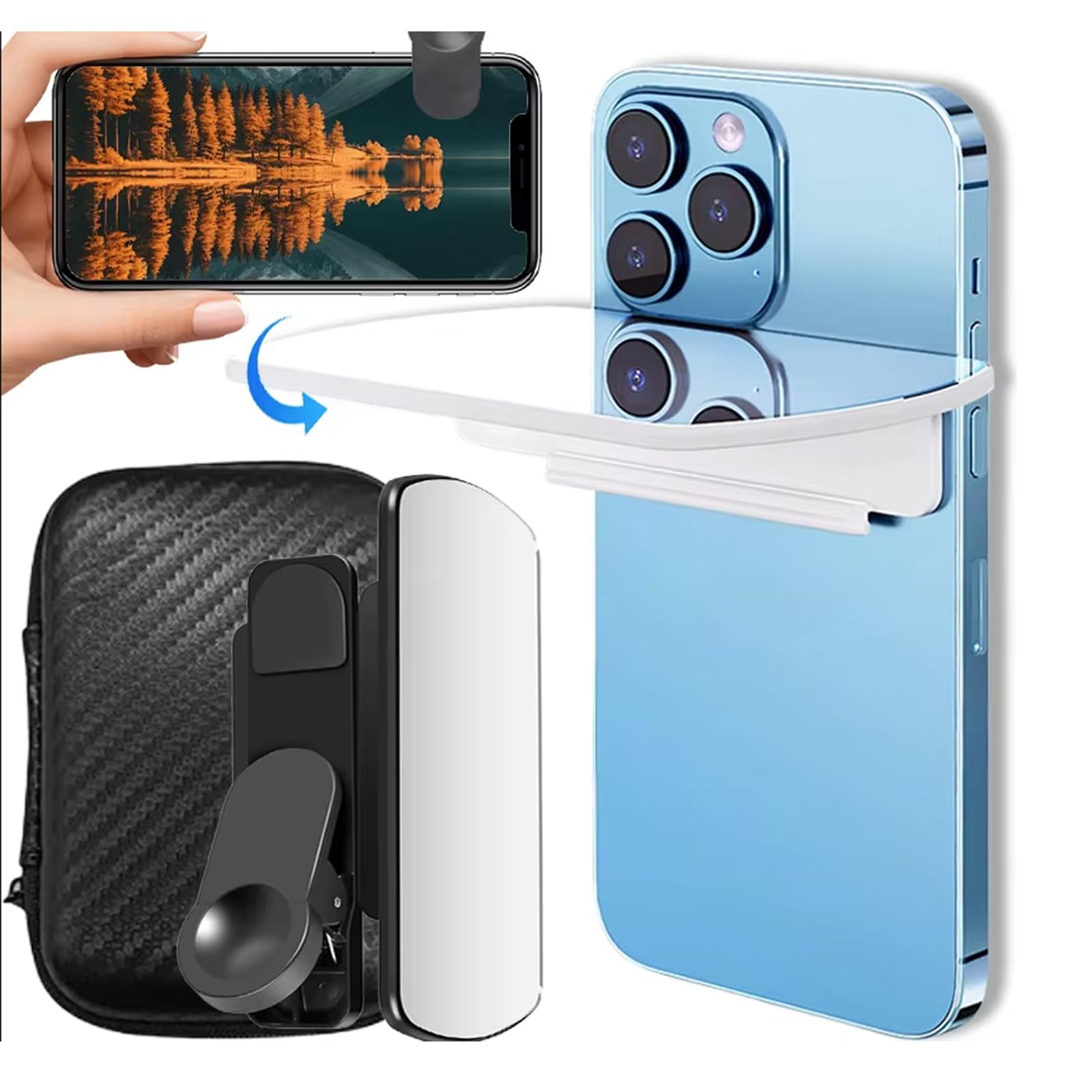 CYSFETENA Smartphone Camera Mirror Reflection Clip Kit, Horizontal Vertical Mirror Clips, High Reflectivity Mobile Phone Mirror for All Smartphone