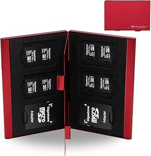 BC BLUE CRAFT CREATIVE and SUSTAINABLE BLUECRAFT Memory Card Holder Case, Max. Capacity of 18 Slots, 6 SD + 12 microSDAluminum Type, Anti-Static (6 SD + 12 microSD, Red)
