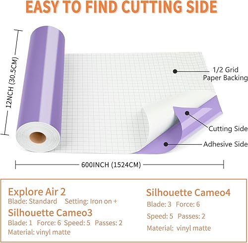 Miniatura 2 de Lya Vinyl Vinilo permanente violeta brillante, color violeta brillante, rollo de vinilo adhesivo permanente de 12 pulgadas x 50 pies para corte CRI,