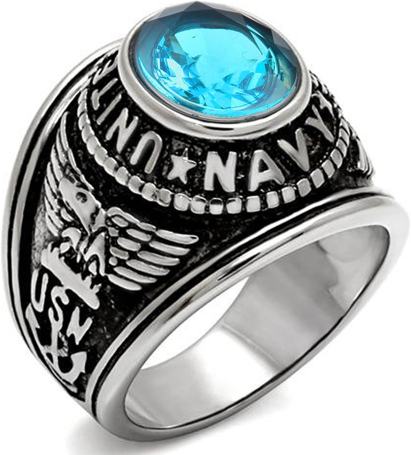 Mens Jewellery US Navy Military Dark Blue Plated Stainless Steel Ring with a Velvet Gift Bag