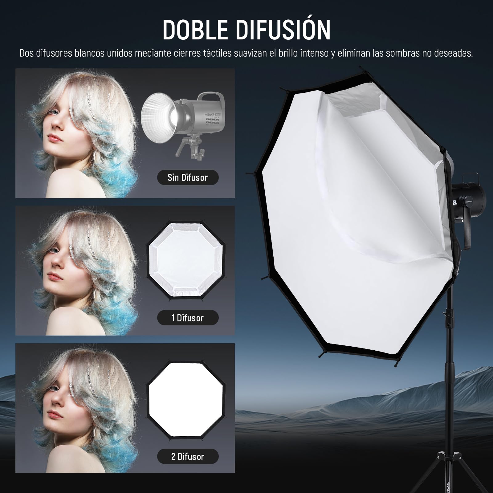 NEEWER 35,4'' Octagonal Parabolic Softbox, Bowens Mount Soft Box Compatible con Aputure 120d Compatible con Godox SL60w Q4 AS600B CB300B Q300 Luz, Difusores, Rejilla, Bolsa y Paño de Limpieza, NS92P