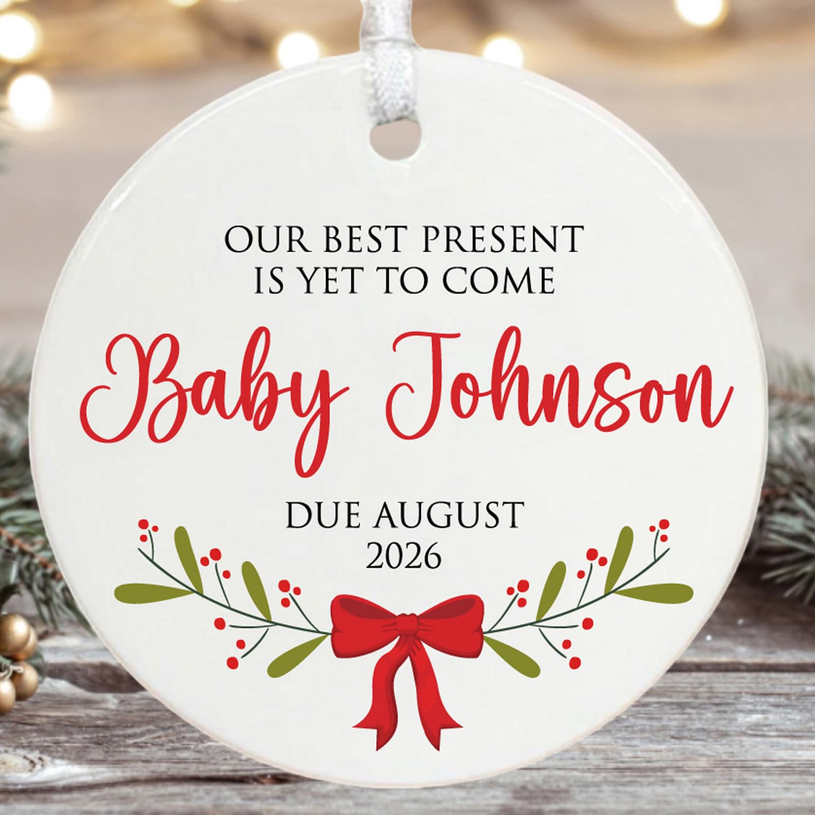 Personalised Pregnancy Porcelain Christmas Bauble – Custom Ornament for Expecting Mums Dads Parents, Keepsake Festive Decoration
