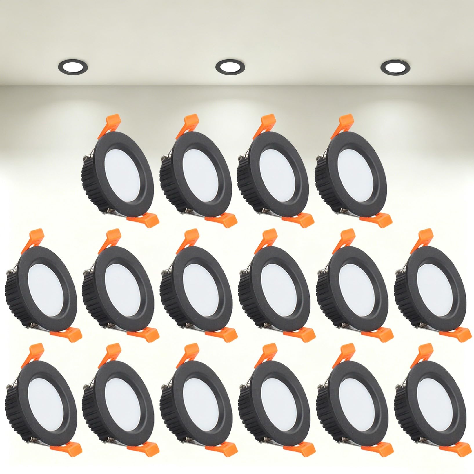 VOGHMOLD 3W Ultra Slim LED Downlight Recessed Ceiling Light 2 inch, 4000K Spot Lights Black Aluminum Trim, Cut Φ50-55mm, AC110-240V Panel Lighting for Office Hallway Closet, 16 Pack