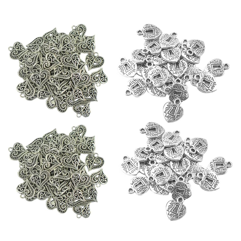 CALANDIS™ 200 Piece Wholesale Silver Heart Charms Pendant for DIY Jewelry Making Craft | Fashion Jewelry