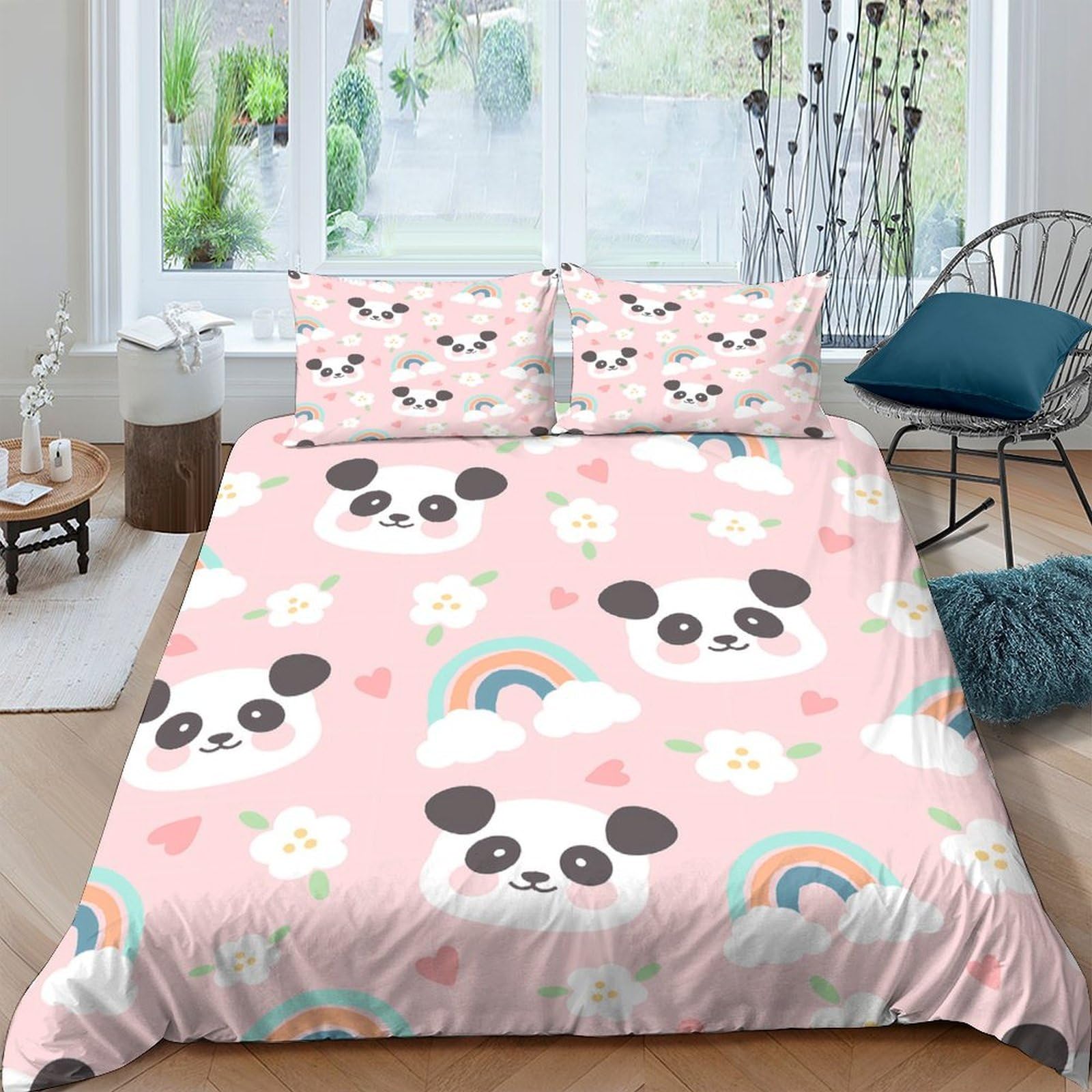 Ctjqhvkz Style-8 3D Printed Panda Rainbow Fitted Sheet Microfiber Soft Pink Cartoon Bed Cover For Bedroom Dorm Easy Care Decor Single（135X200cm）