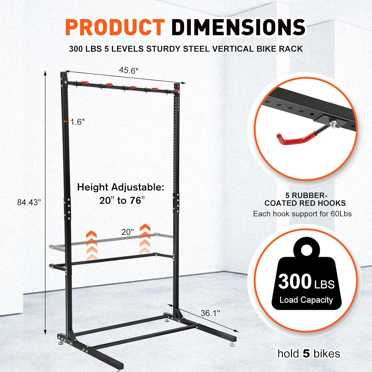 Colinktool Freestanding Bike Rack Bicycle Storage Rack,Vertical Bike Stand Max 5 Bikes with Helmet Holders,Solid Steel Bike Racks for Home & Garage &Indoor & Bike Station-BlacK