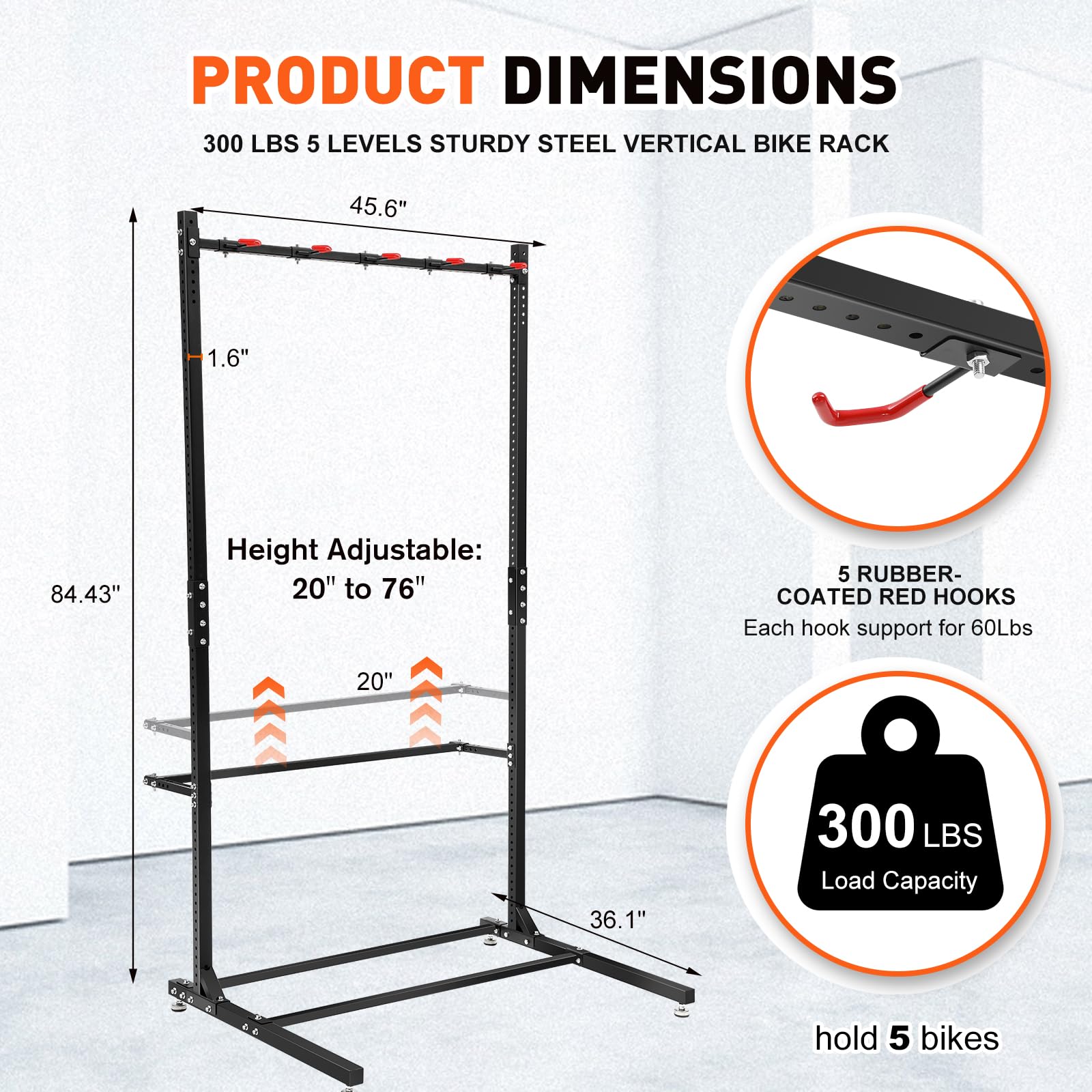 Colinktool Freestanding Bike Rack Bicycle Storage Rack,Vertical Bike Stand Max 5 Bikes with Helmet Holders,Solid Steel Bike Racks for Home & Garage &Indoor & Bike Station-BlacK